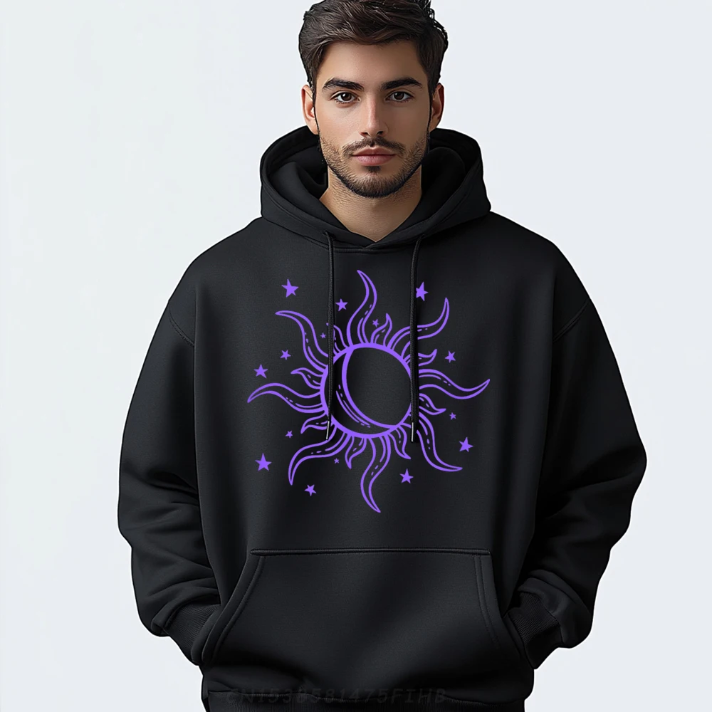 

Celestial Sun Star Moon Design Classic Vintage Hoodies Round Collar Labor Day Long Sleeve Hoodies Gift Idea Print Coats