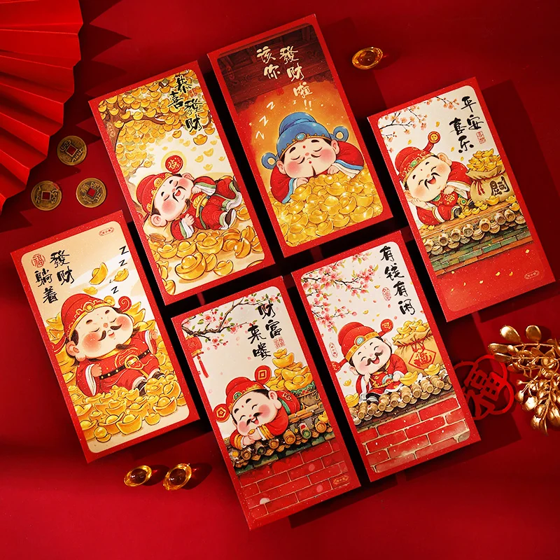 6pcs 2025 Chinese New Year Red Envelope Creative Gift Fortunate Chinese Style Patterns Spring Festival Hong Bao