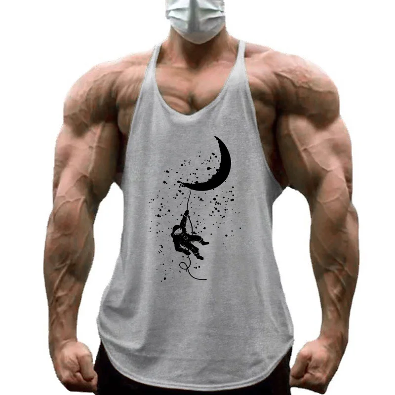 

Space Astronaut Climb The Moon Funny Mens Vests Gym Fitness Bodybuilding Muscle Tank Top Summer Cotton Sleeveless Y-back Shirts