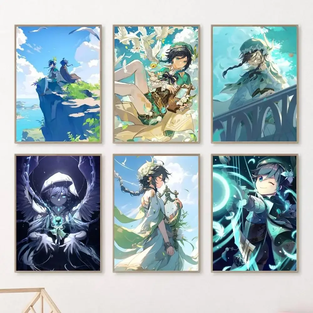 Game Anime Genshin Impact Barbatos Venti Posters HD Print Vintage Wall Art Decor for Home Study Room