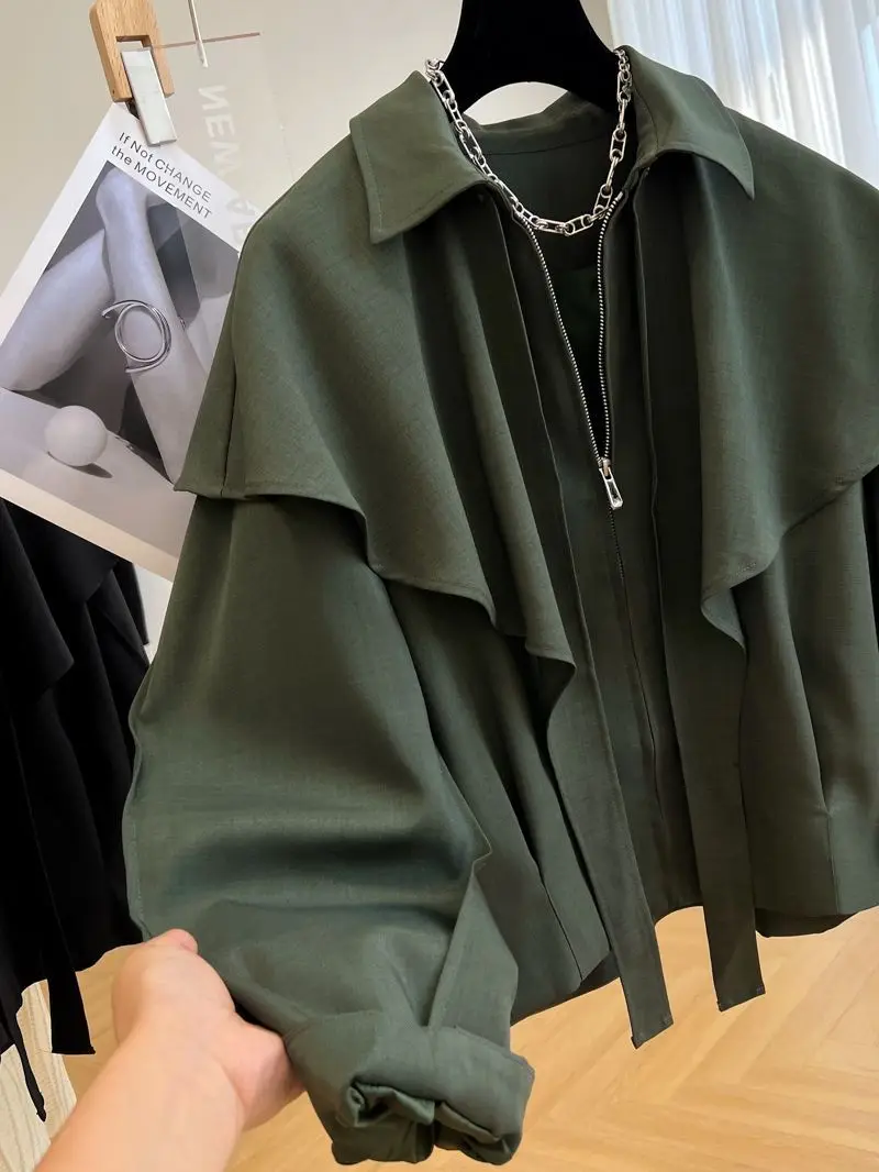 Design Sense Casual Korte Cape Jas Dames 2023 Lente En Herfst Jas Mode Losse Kraag Top