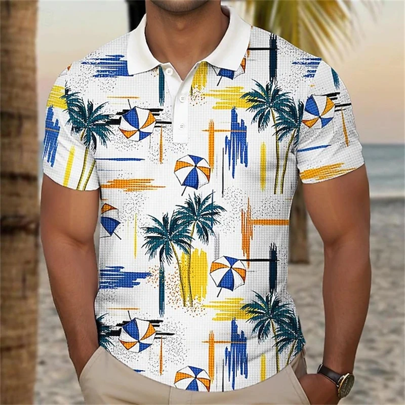 

Palm Tree Men's Resort Hawaiian 3D Print Polo Shirt Holiday Vacation Beach Short Sleeve Tops Hawaii Comfortable Tees Clothes