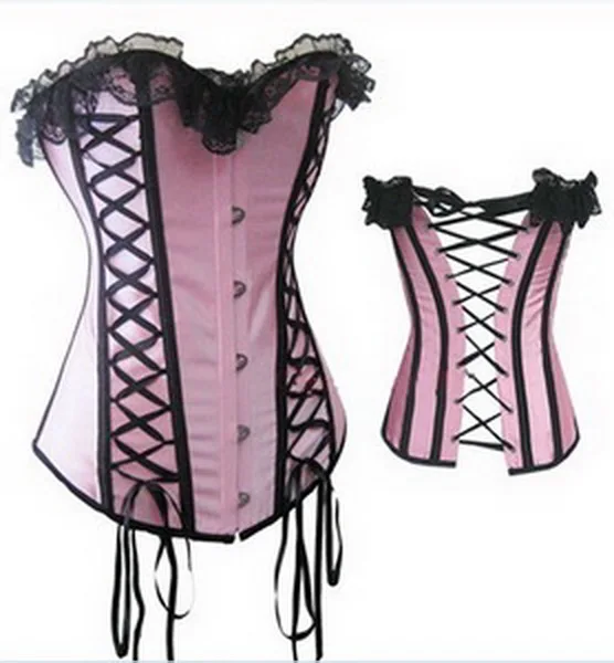 Women Pink Satin Corset new design sexy corset top big girl sexy corset