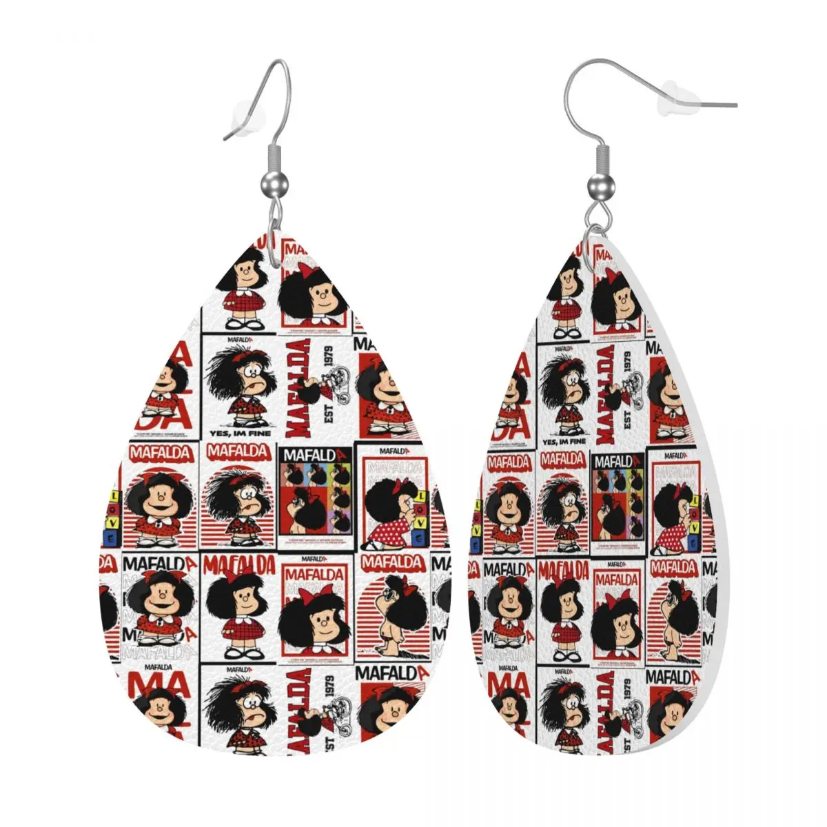 Custom Anime Mafalda PVC Leather Earrings Dangle Earrings Jewelry For Women Cartoon Quino Manga   For Wife Mother Gift