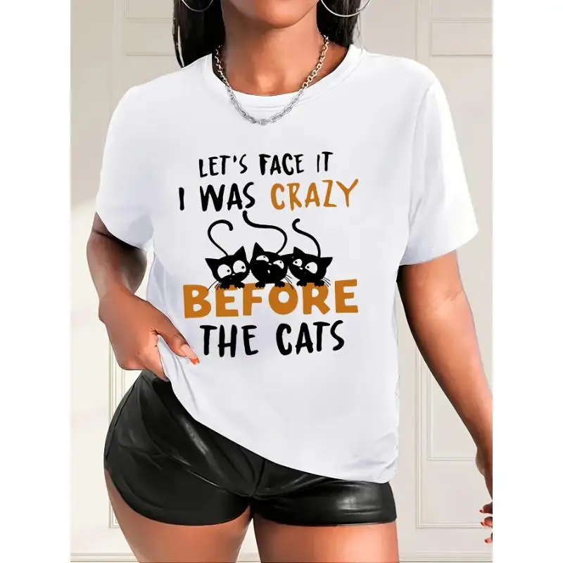 

Let's Face It I Was Crazy Before The Cats T-Shirt, Funny Cat Lover Graphic Tee, Crazy Cat Lady Gift Top