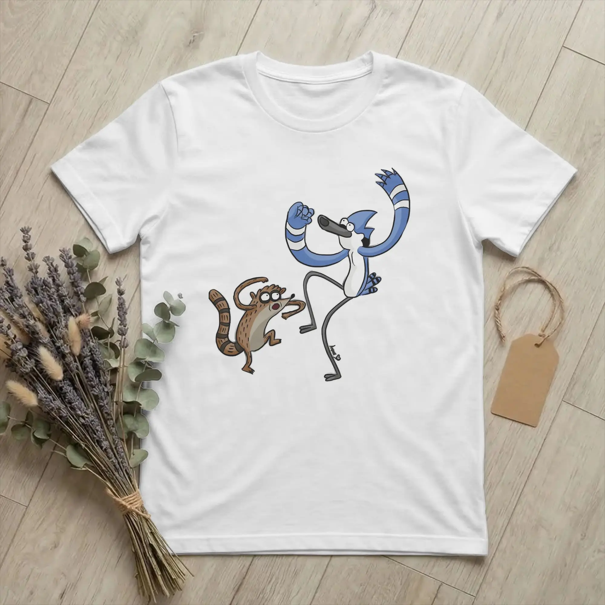 Rigby And Mordecai T Shirts Pure Cotton Casual T-Shirt Round Collar Regulars Show Tees Short Sleeve Clothes Big Size
