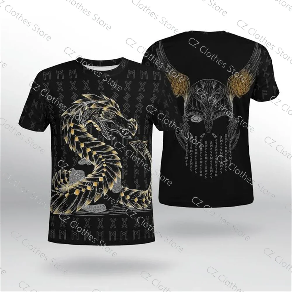 2023 Summer New Viking 3D Printed Eagle Retro Men\'s T-shirt Comfortable Breathable Plus Size Loose Top Fashion Short Sleeves