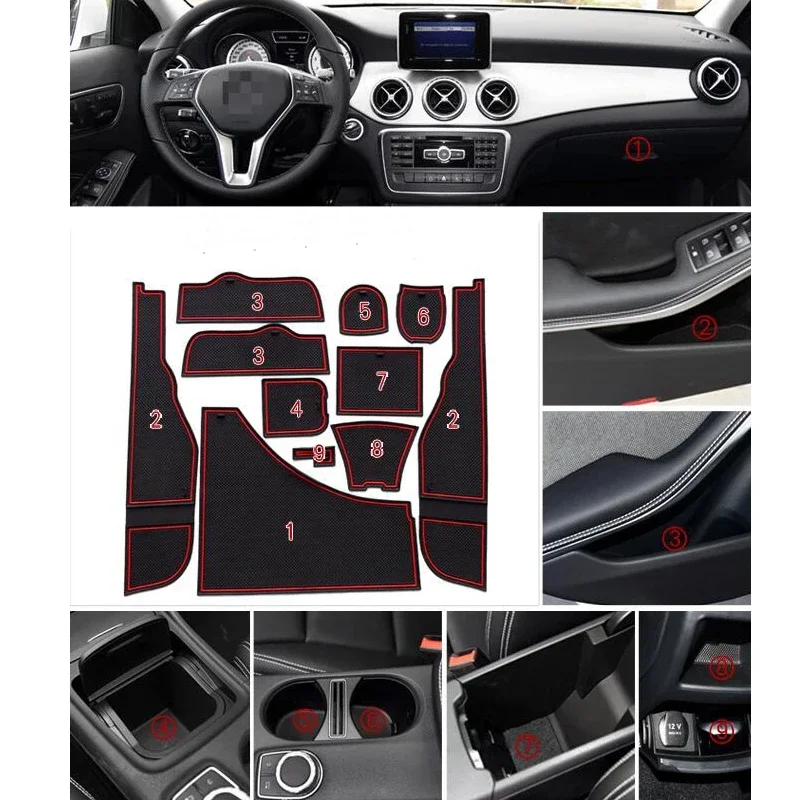 Gate Slot Pad For Mercedes Benz A Class W176 2013~2017 Five Door Hatchback Anti-Slip Rubber Door Groove Mats Car Accessories