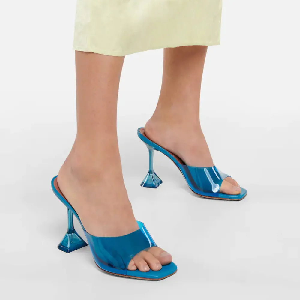 

2026Summer Women's Transparent Crystal Square Toe Wine Glass Heel Slippers Fashion High Heel Sandals Party Evening Catwalk Shoes