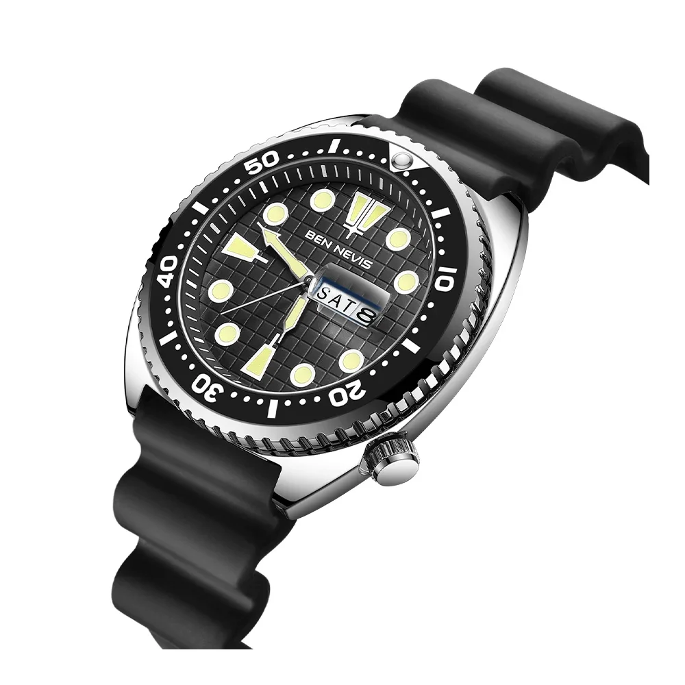 44mm Men\'s Quartz Watch SKX 6105 Turtle Style Wristwatch Install Quartz Movement Luxury Silicone Strap Diving Men Wristwatch