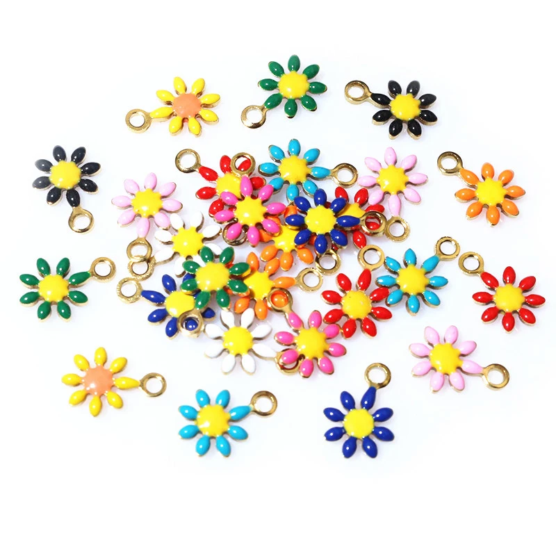 Small Flower 20pcs 10x7mm Charms Pendant Enamel Stainless Steel DIY Jewelry Making Accessories