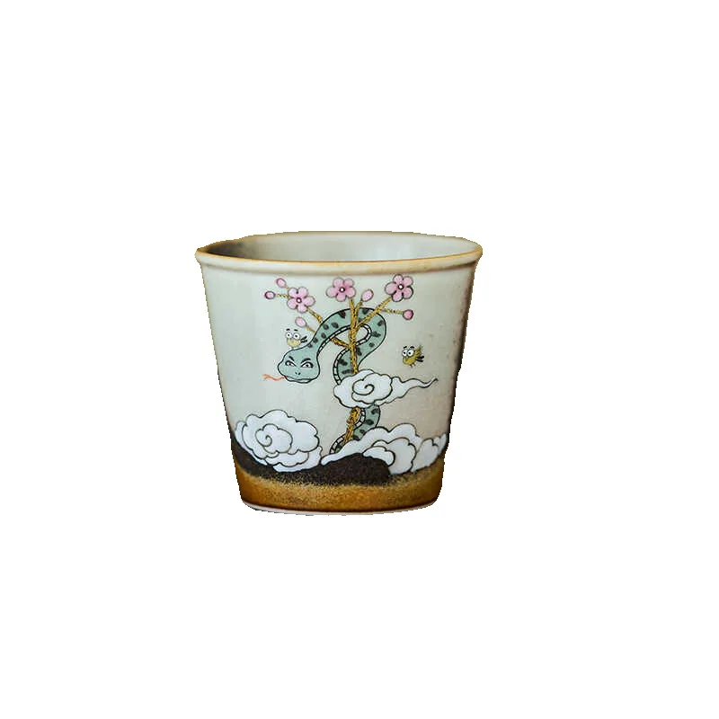 

Pure hand-painted zodiac snake straight teacup master cup personal exclusive kiln-changed tea set gift for the Year of the Snak