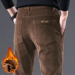 New Winter Men's Straight Smart Warm Fleece Corduroy Pants Classic Style Thick Fur Stretch Business Trousers Male Brand Clothing