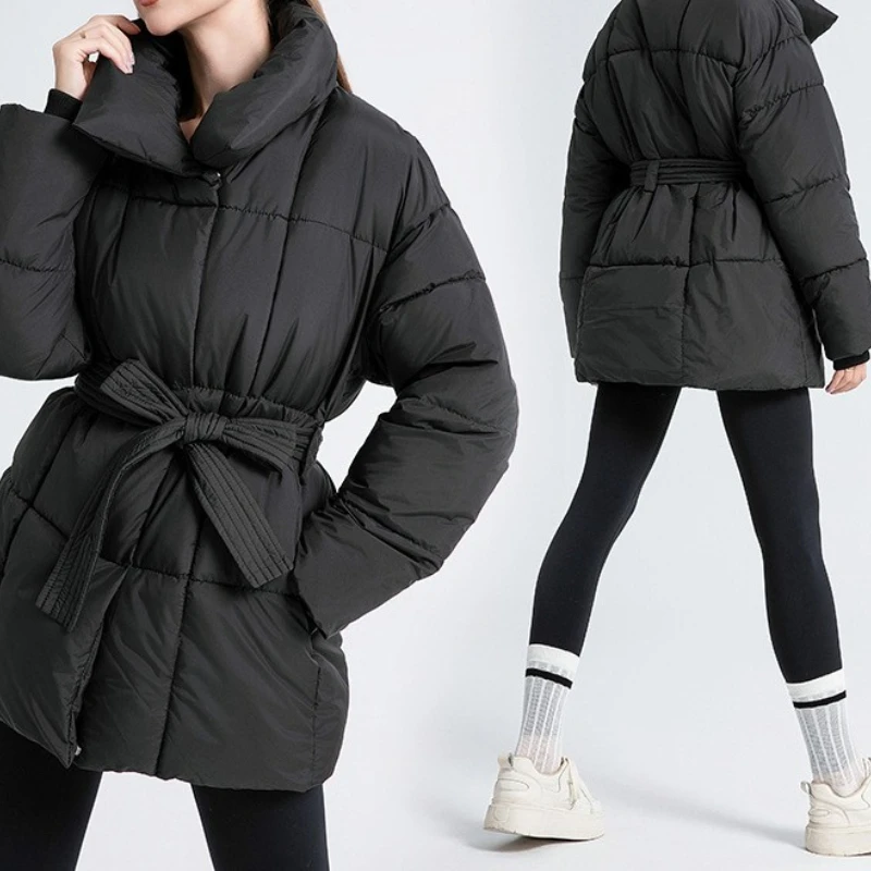 Short Cotton-padded Jacket Coat 2025 Winter Loose Casual Warm Collar Belt Women's Cotton Jacket