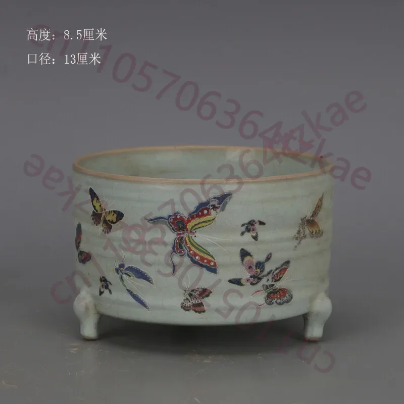 Song Ruyao Sky Glazed Xuan Butterfly Love Flower Three Legged Incense Burner