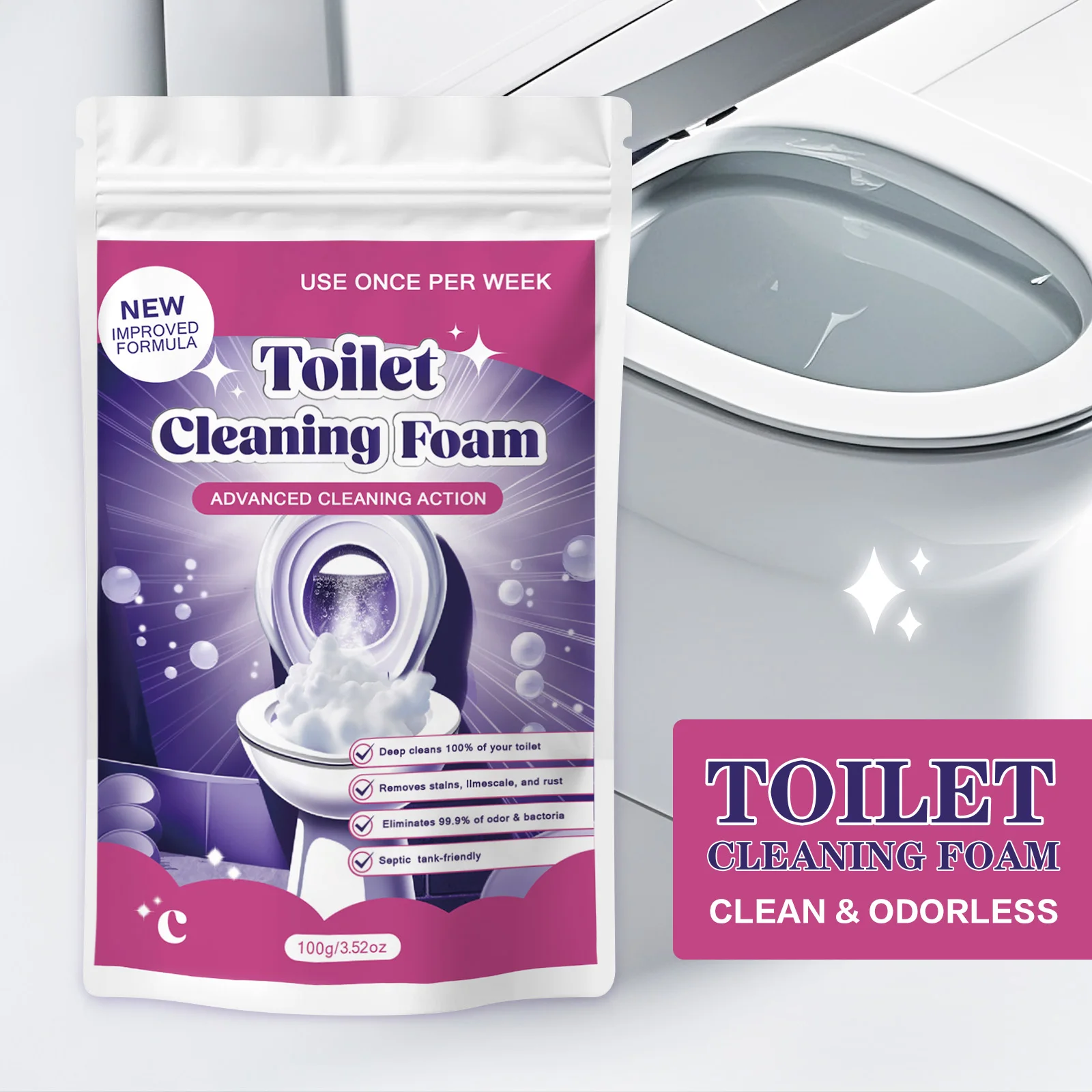 Advanced Toilettenreiniger-Schaum 100 g – Wochengebrauch mit Zitronenduft. Entfernt harte Flecken, Kalk und Rost aus der Schüssel effektiv.