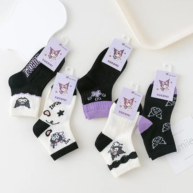 5Pcs Hot Sanrios Four Seasons Female Sock Kawaii Kuromi Cartoon Anti-Odor Breathable Child Cotton Socks Fashion Household Items