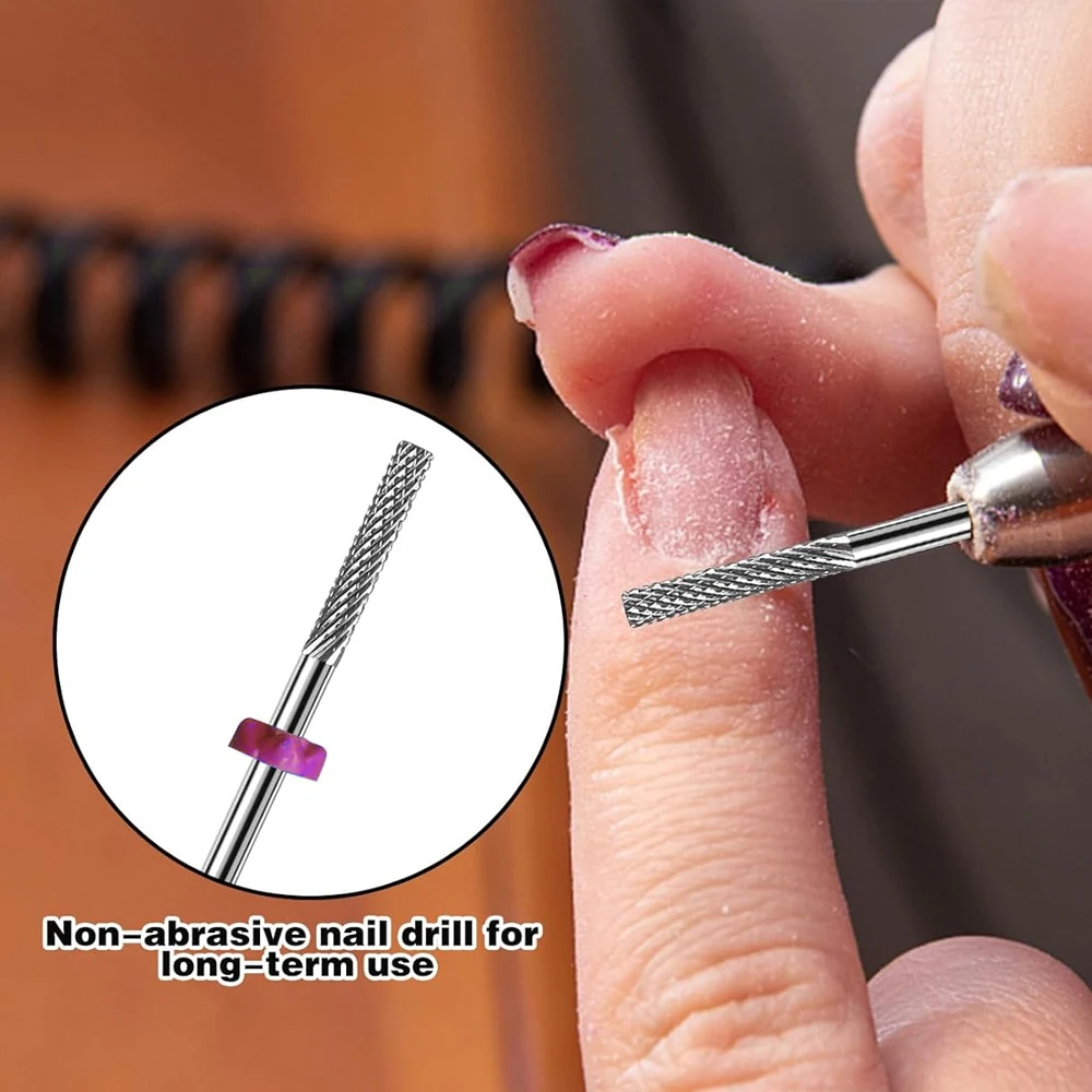 2 Stück feiner Nagelhaut-Nagelbohrer, 3/32 Zoll mittlere Doppelköpfe, Sicherheits-Wolframkarbid-Nagelhautentferner, Feile, Nagelbohrer für Mani – Detail 3