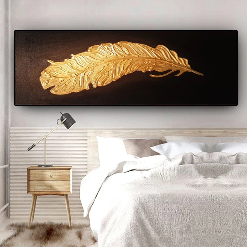 Primitive Golden Feather Texture Posters and Prints Hang In The Living Room Canvas Painting Wall Art Picture Home Decoration