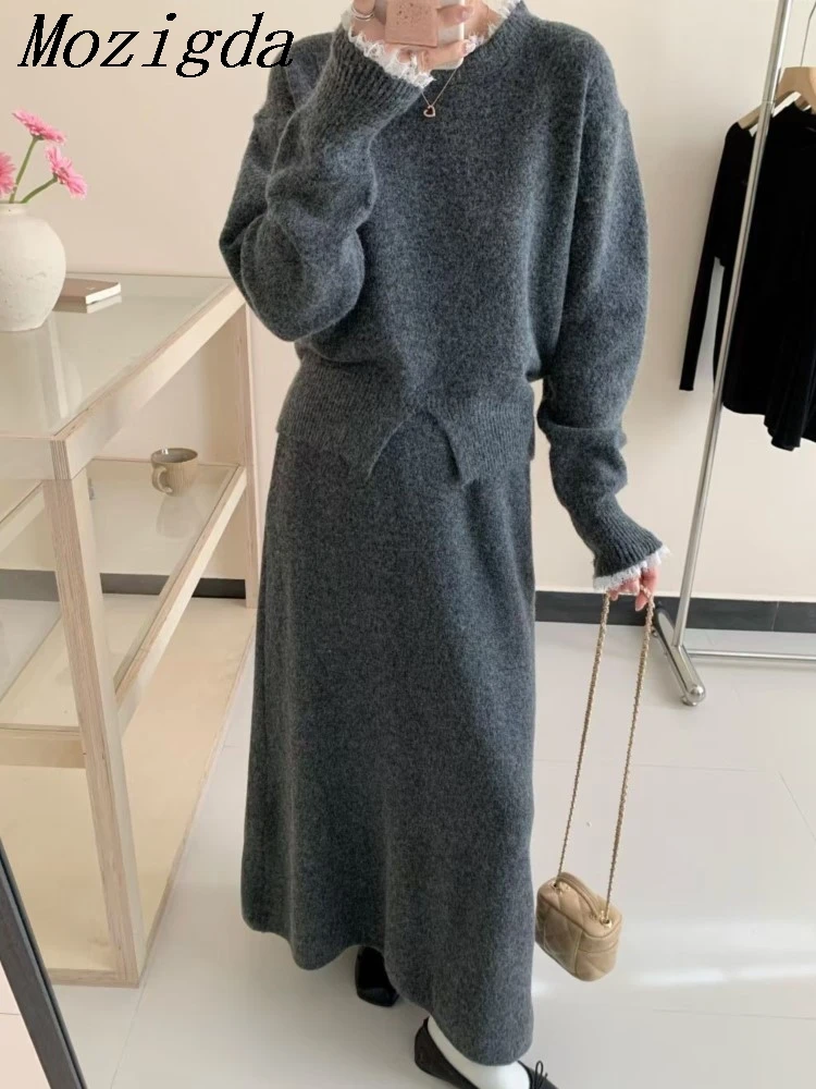 Autumn WinterTwo 2 Piece Set Knitted Sweater Top Lazy Mini Skirt Hot Sale Of The Season Cotton Comfortable Casual Ladies Skirts