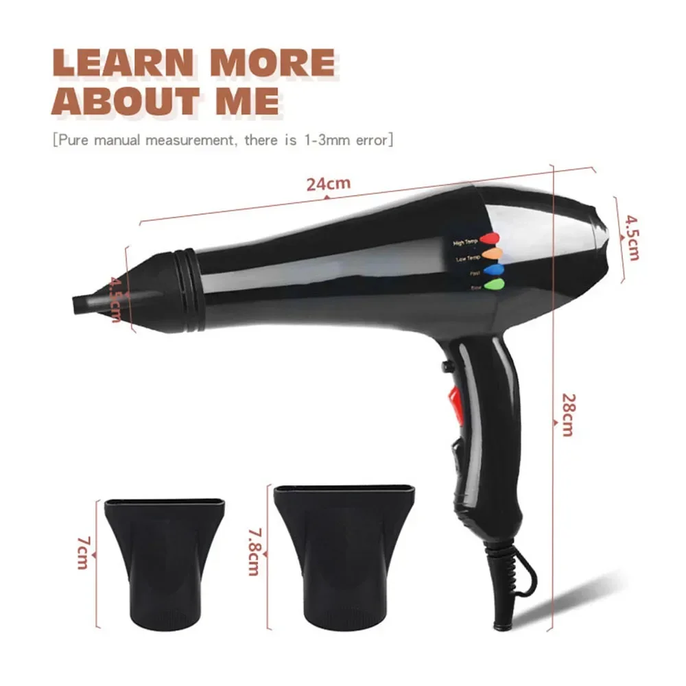 17000RPM Professional Hair Dryer Blowdryer High Speed Strong Wind 6 Gears Low Noise Lightweight Blower with 2 Nozzles