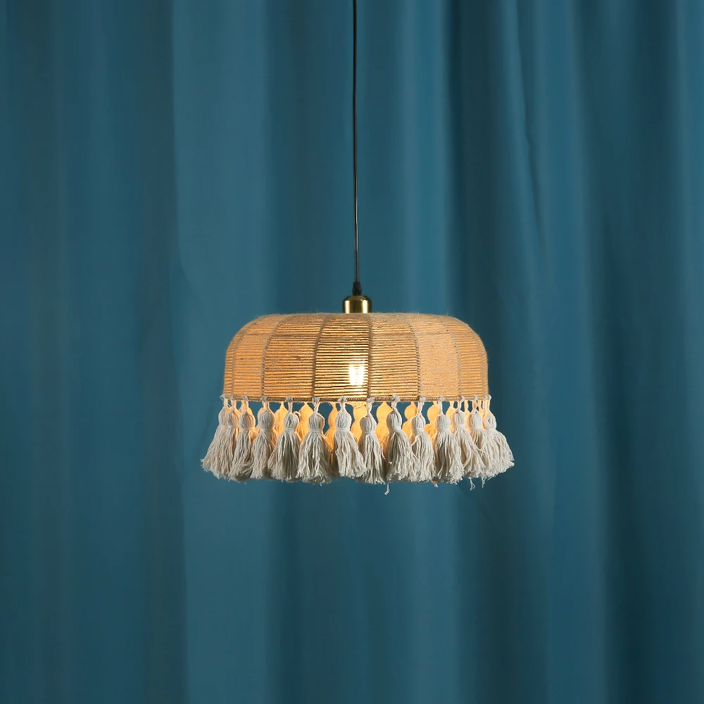 

Tassel Hemp Rope Pendant Lights Vintage Led Living Room Chandelier for Bedroom Restaurant Hotel Decor Pendant Lamp
