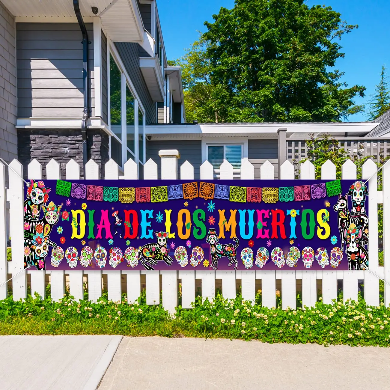 Day of The Death Banner Decor Sugar Skull Yard Sign Banners Dia De Los Muertos Banner for Halloween Party Mexican Fiesta Supply