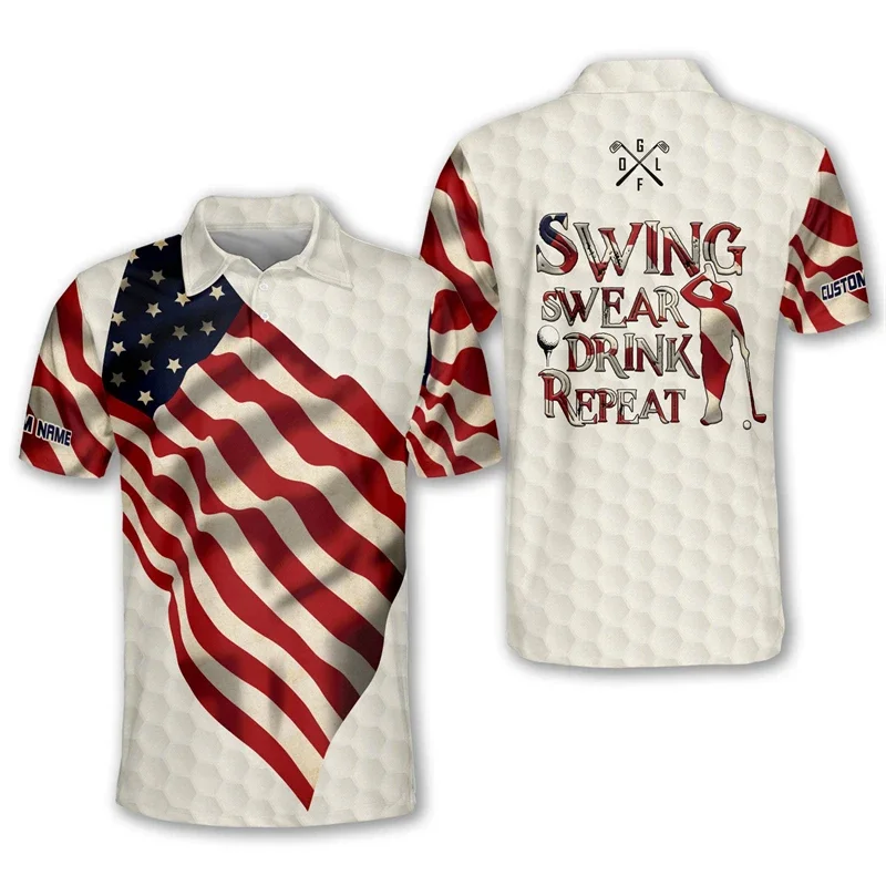 

New Men'S Polo Shirt 3d America Printed Men Clothing Summer Casual Short Sleeved Loose Oversized Golf Shirt Street Fashion Tops