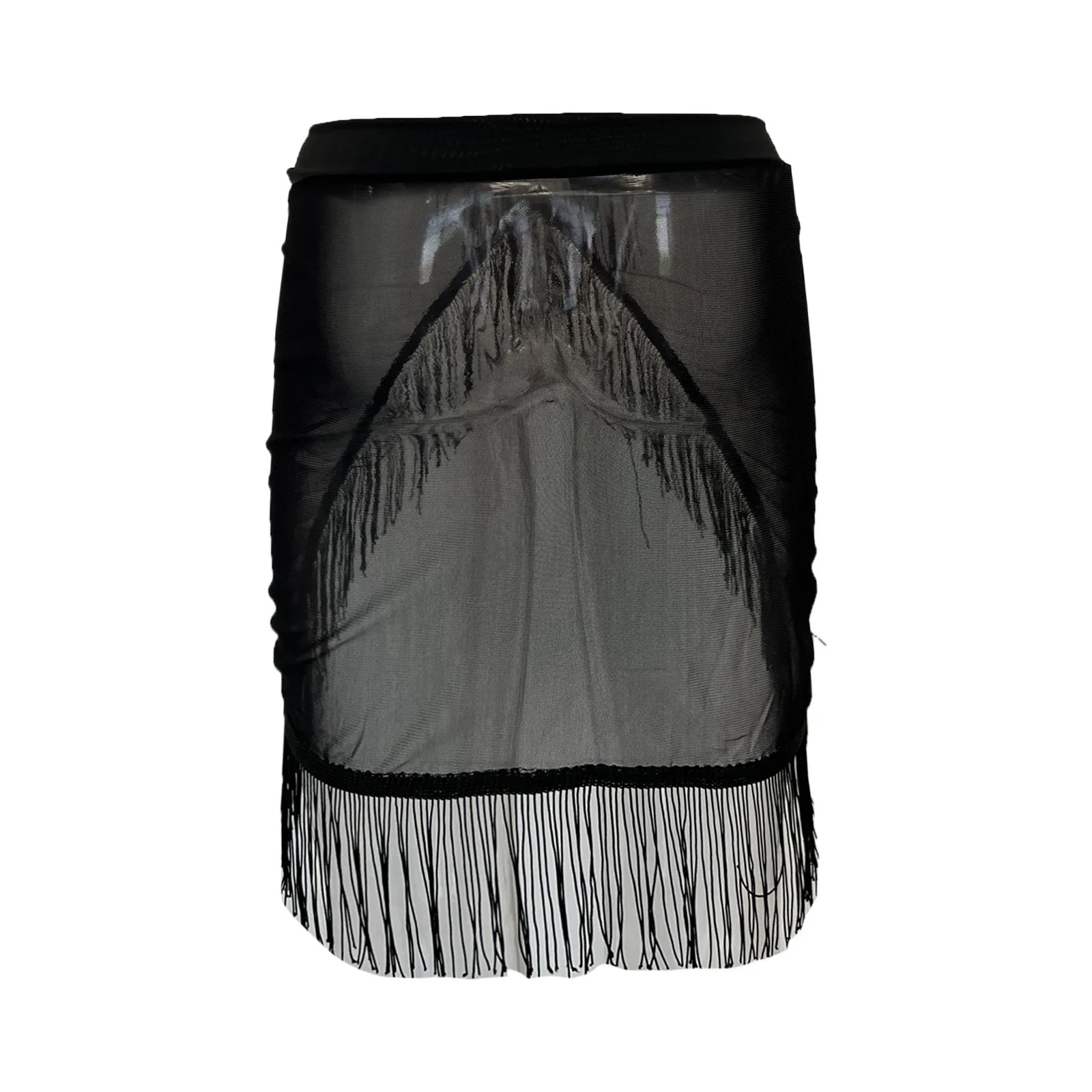 Vrouwen Met Ruches En Doorschijnende Strandrok Bedekken Met Veters Rok Strandwikkel Bikini Dames Onregelmatige Mesh Cover Up Rok