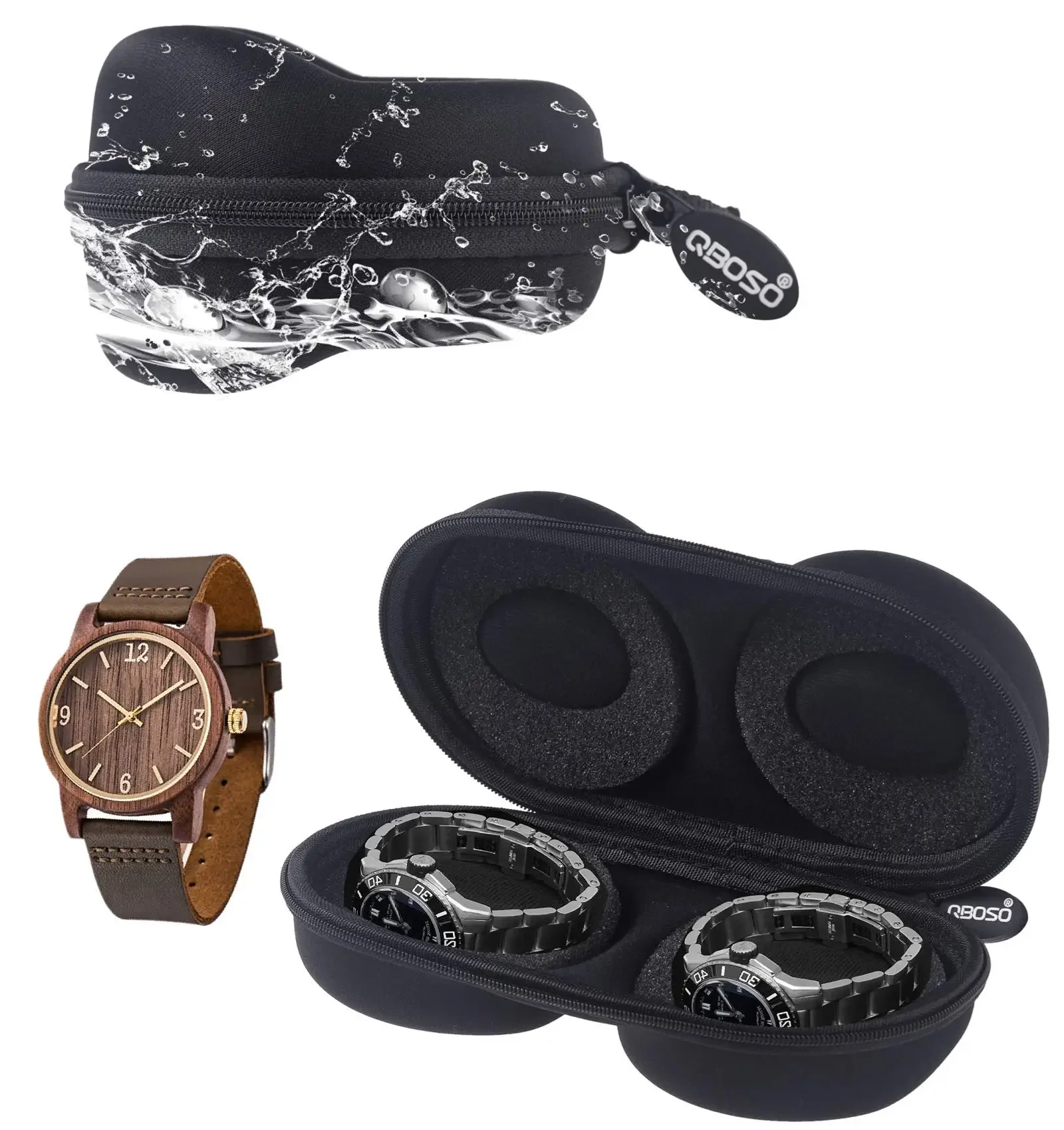 Pudełko podróżne na zegarki, etui do przechowywania na 6 zegarków |   Wytrzymały, przenośny futerał ochronny zapinany na zamek, pasujący do wszystkich zegarków na rękę i smartwatchów.