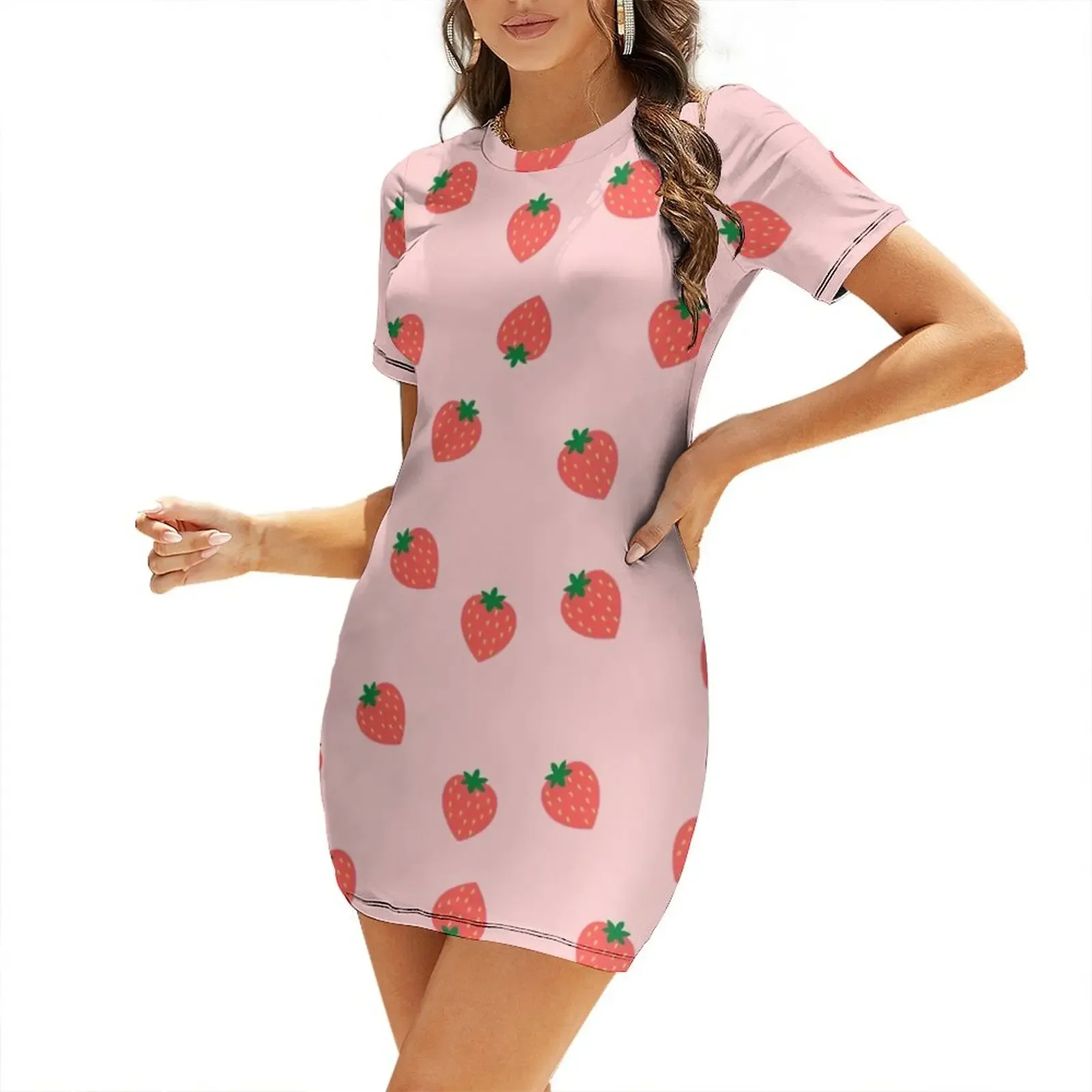 

Strawberries Theme Pattern Short-Sleeved Dress Women's skirt Female dress Bride dresses women long dresses Dress