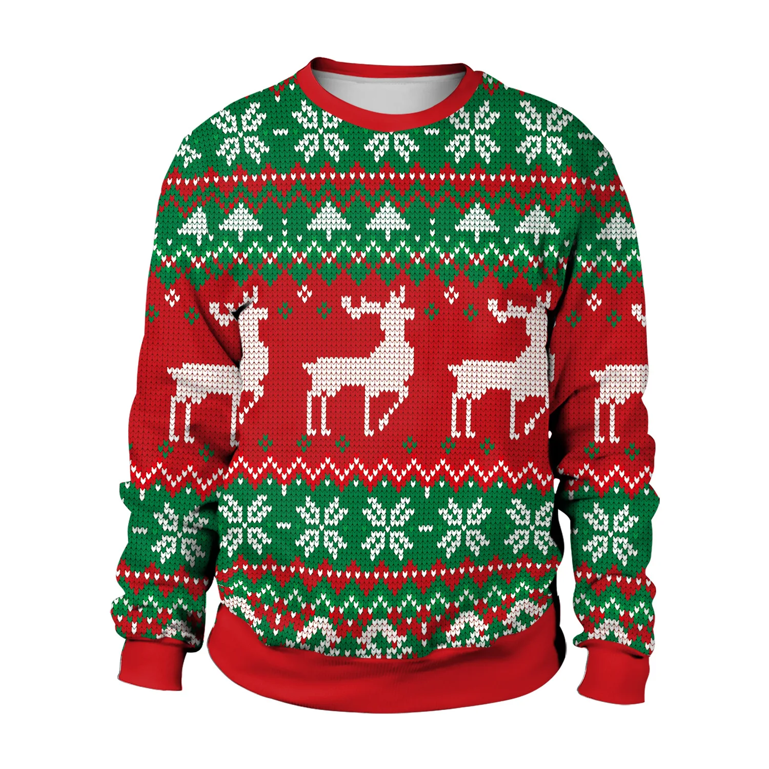 Men Women Holiday Party Sweatshirt 3D Funny Print New Year Eve Tacky Xmas Jumper Tops Pullover Reindeer Ugly Christmas Sweater