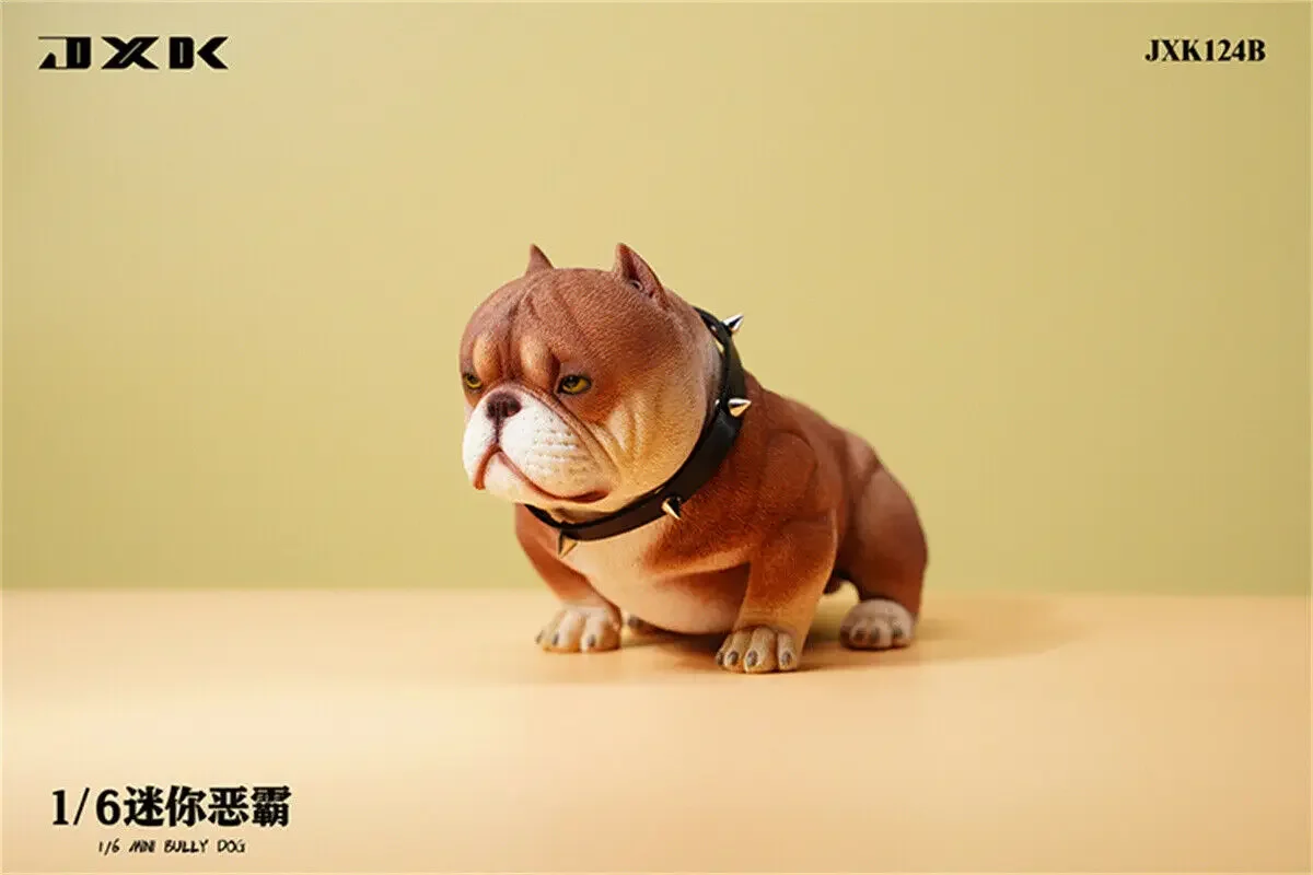 JXK 1/6 Mini Bully Dog Model Cute Animal Figure American Bully Pitbull Collector Pet Decoration Realistic Educational Gift