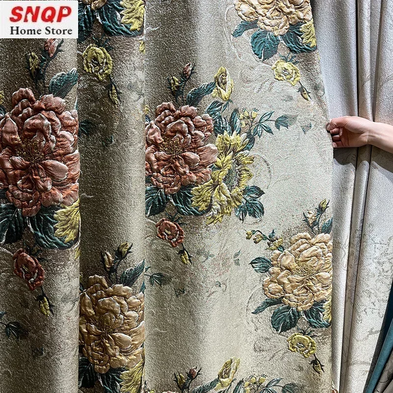 

European Embossed Thickened Spliced Blackout Luxury Curtains For Living Room Bedroom Home Decoration Villa Custom Windows Dining