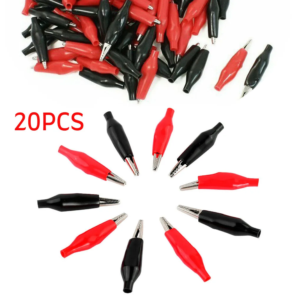 

20pcs Car For Alligator- Clips Crocodile Types Clips Black Red Car Soft Plastic Coated Testing Probe Mini Alligator-Testing Clip