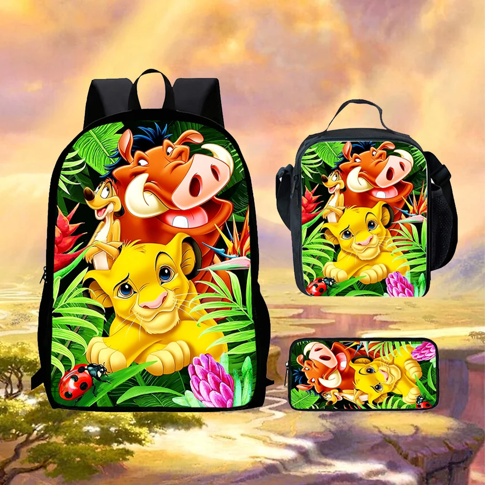 

pcs set Anime The Lion King Child School Backpack with Lunch Bag, Pencil Bag, Commuter School Bags for Boys Girls Pupil Students