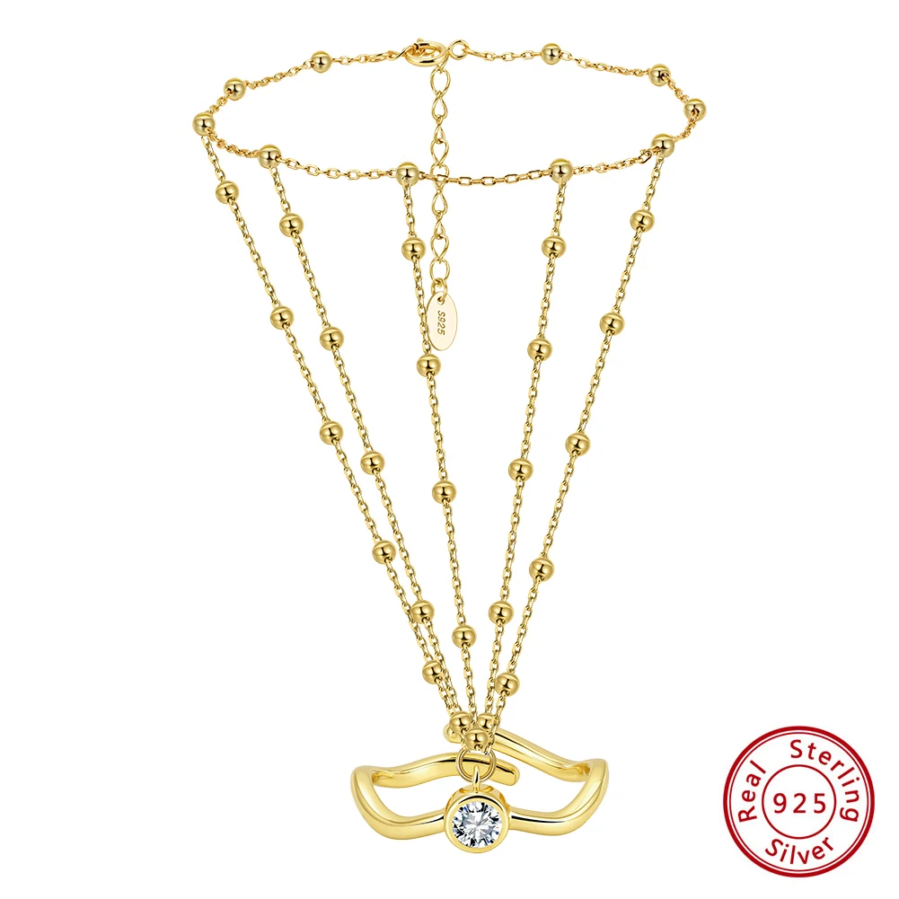 

KISS MANDY Minimalist Creativity 925 Sterling Silver CZ Beads Chain Bracelet Women's Finger Chain Bracelet Jewelry Gift APV04