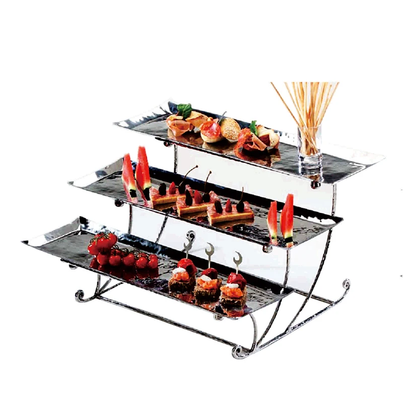 Step shaped cafeteria dessert cake stainless steel display rack catering modern tableware