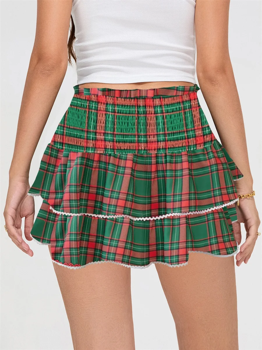 Women Mini Skirt Low Waist Layered Skirt Summer Plaid Skirt Streetwear for Casual Daily