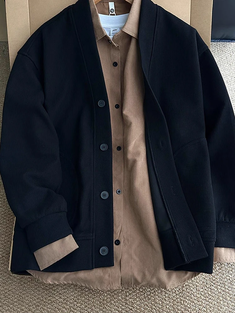 

Мужской кардиган Cleanfit Bla mat V-Ne Wfle Knit, вязаный, свободного кроя, без капюшона, в американском стиле, для осени...