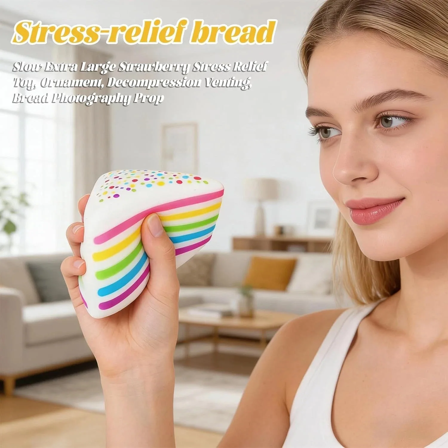 Cute Rainbow Cake Squeeze Toy Slow-rebound Sensory Fidget Toy Stress&Anxiety Relief Squishy Cake For Adults Kids Birthiday Gift