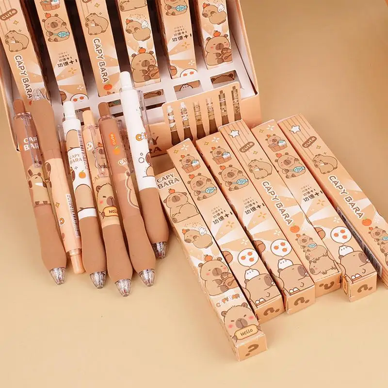 Smooth Writing Pens 0.5mm Fine Point Writing Ink Pens Retractable For Journaling Quick Drying Capybara Themed Gel Pens For