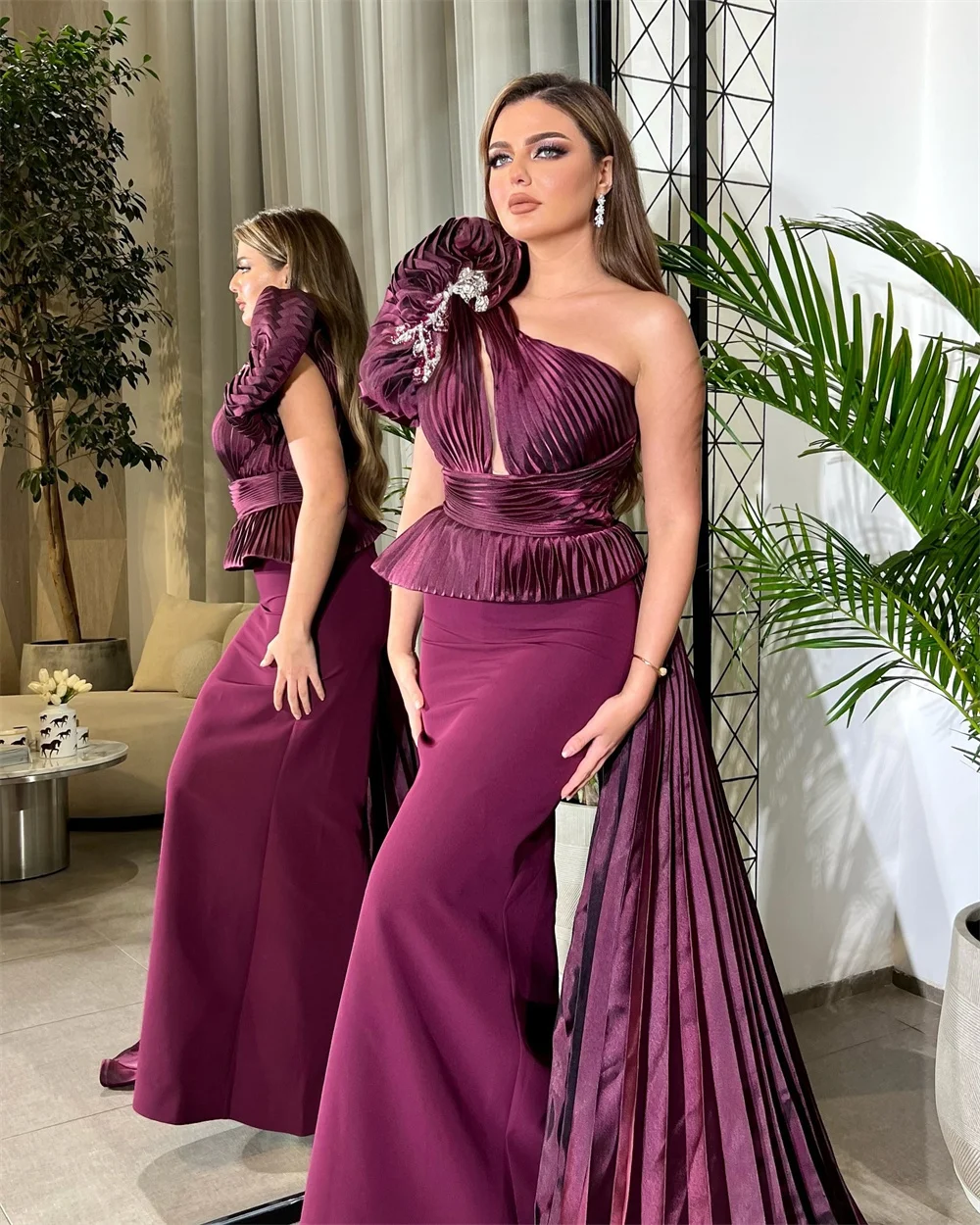 Customized Evening Gown Formal Dearin Ye One-shoulder Mermaid Floor Length Skirts Fold Draped Shirred Knot Bespoke Occasion Dres