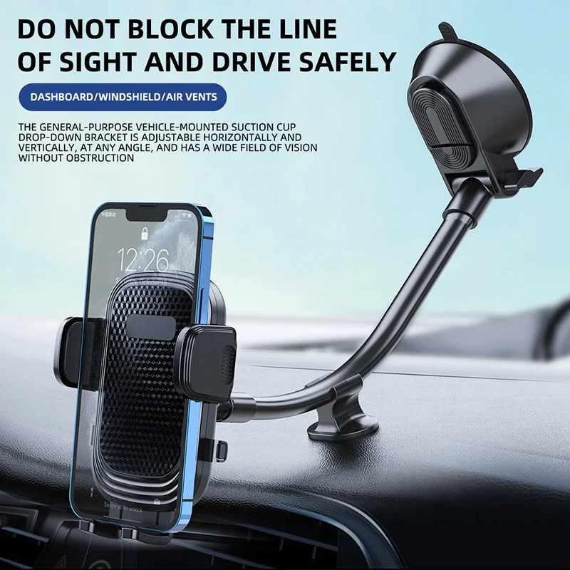 Flexible Long Arm Car Phone Holder Windshield Dashboard Mount 360° Rotating Smartphone Holder for Width 50-90mm Car Accessories