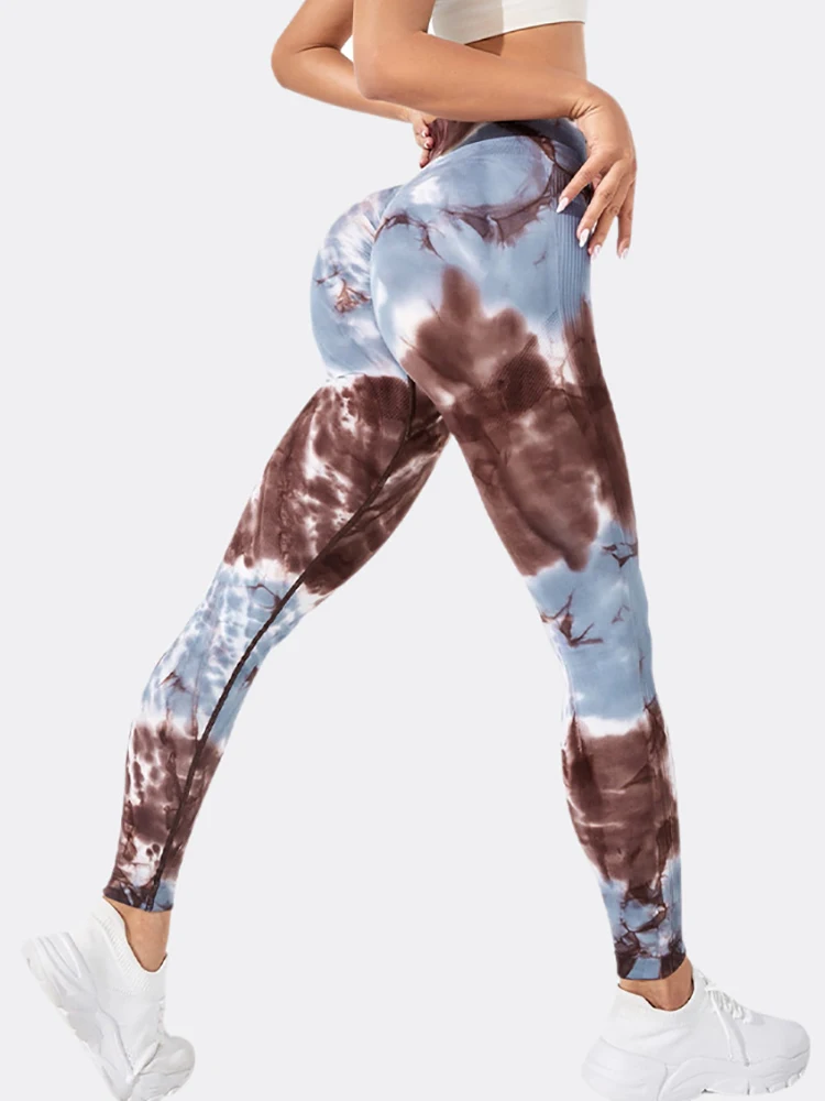 Fashionable Sexy High Waist Sports Leggings Printed Gym Tights  Woman Running Pants Booty Lifting Leggings Tie Dye Push Up Leggi