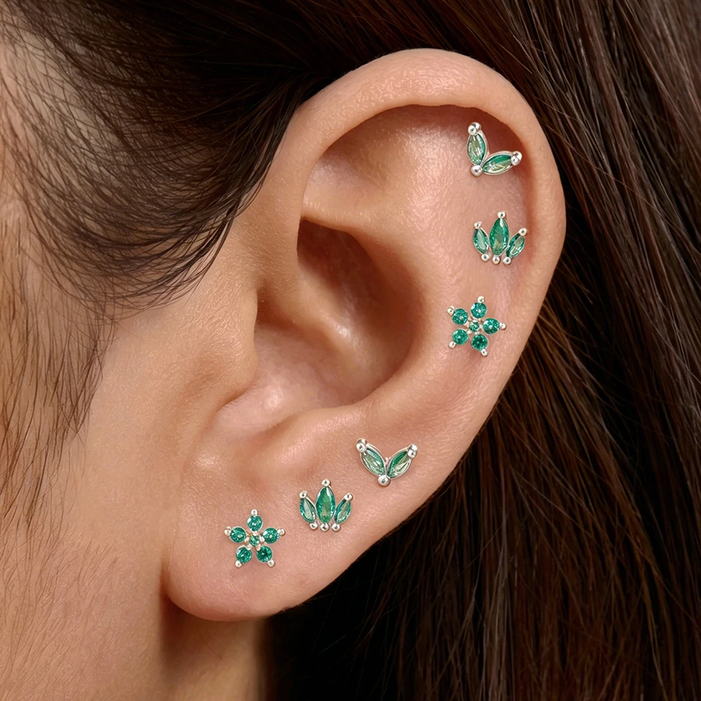 6-teiliges Luxus-Ohrring-Set aus Edelstahl mit Krone für Damen, modische Zirkon-Blumen-Ohrstecker, schlichter ästhetischer Schmuck, Aretes – Detail 4