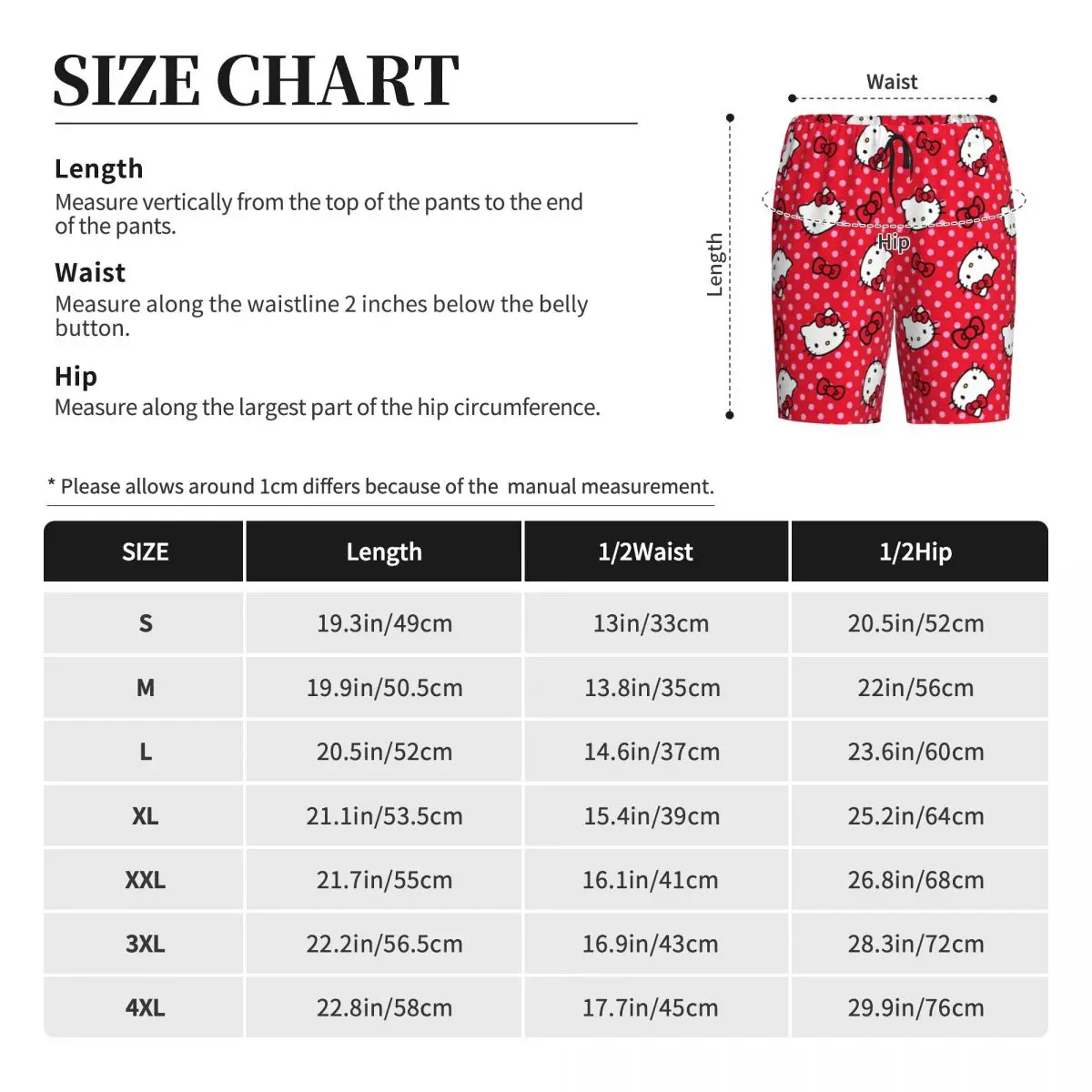 Men Cartoon Anime Hello Kitty Bow Pajama Shorts Custom Printed Sleep Pjs Sleepwear Bottoms with Pockets