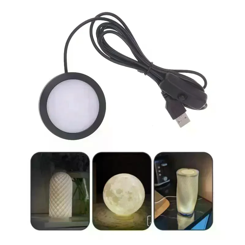 

【New】For Bamboo Led Light Parts DIY Model Warm/White/Neutral Black USB Round Ultra-thin Light For Bambu Lab Lamp Kit Hardware