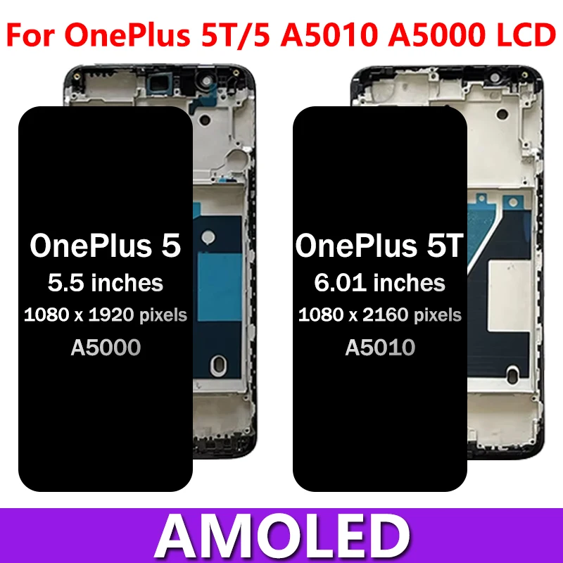 100% New Screen For OnePlus 5 A5000 LCD 1+5 Display Touch Screen Digitizer For One Plus 5T A5010 LCD 1+5T Display Frame