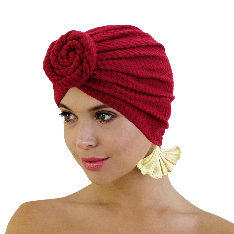 Fashion Women Elastic Top Knotted Turban Cotton Solid Color Stretchy Beanies Hat Chemo Cap Head Wrap Muslim Headscarf Accessory